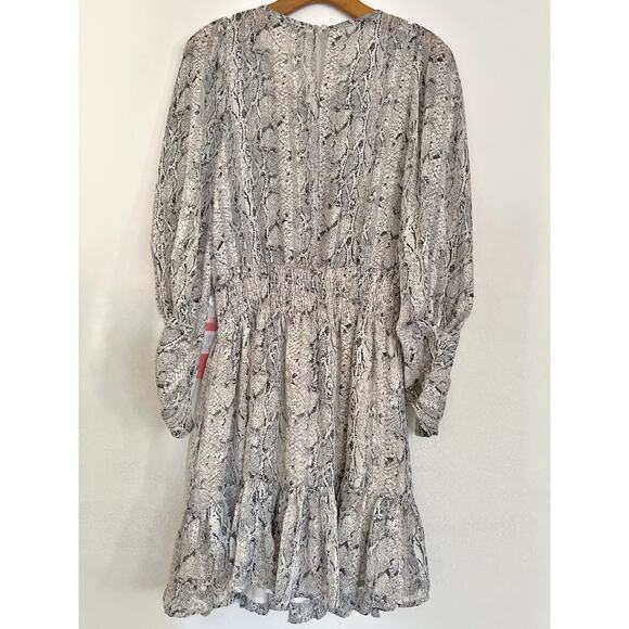 Another Love Ellianna Dress L Winter Snake Puff Sleeves Ruffle Fit Flare Party - Picture 4 of 14